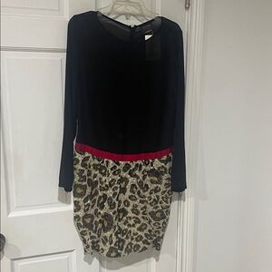 Stylish Black and Leopard Print Long Sleeve Dress